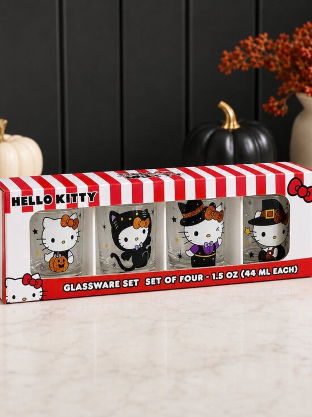 Hello Kitty Halloween Shot Glass Set of 4 1.5 Oz Sanrio Glassware NWT